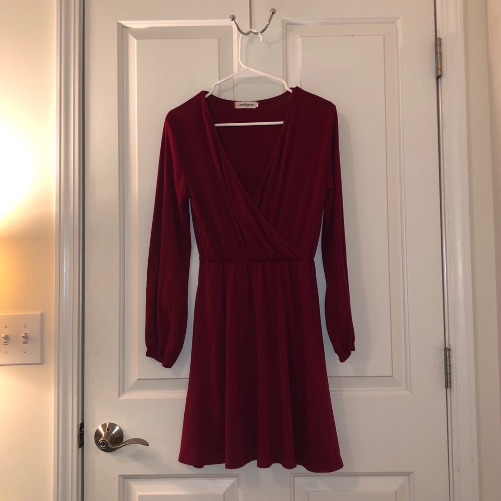 Maroon V-neck Dress